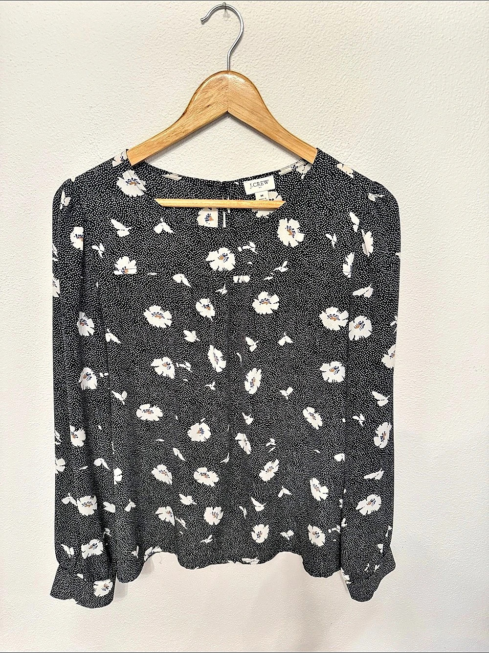 J.Crew Floral Long Sleeve Blouse in Black & White Size Medium